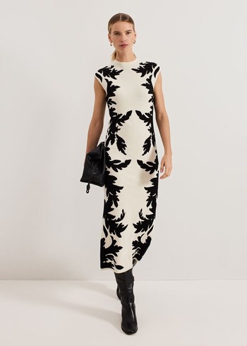 Phase Eight Beth Jacqaurd Dress Black/White USA | 0289761-BU